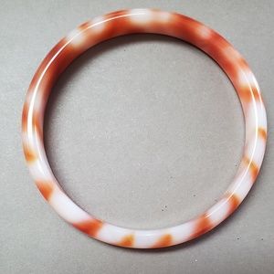 White and Orange Jade Bangle Bracelet